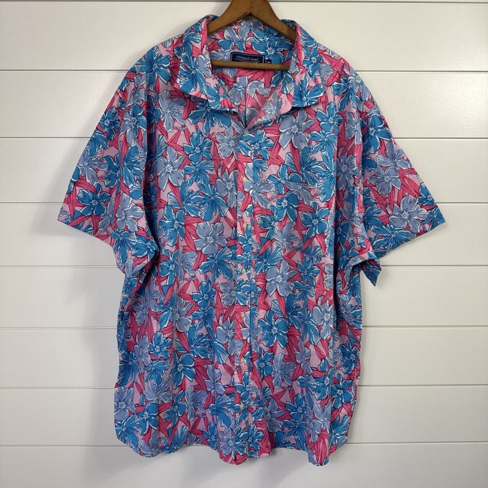 Vineyard Vines Island Floral Button Front Shirt Pink Blue sz 3XB